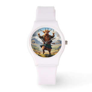 Montre Vache des Highlands dansant le Highland Fling,