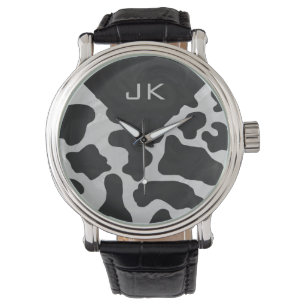 Montre Vache noire et blanche monogramme