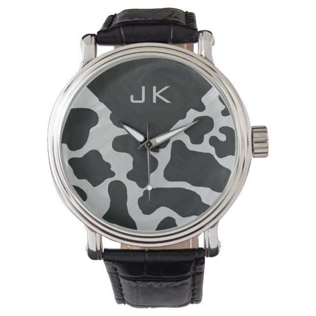 Montre Vache noire et blanche monogramme (devant)