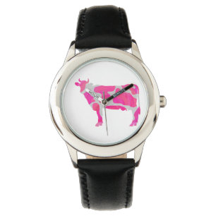 Montre Vache rose chaud et blanc Silhouette