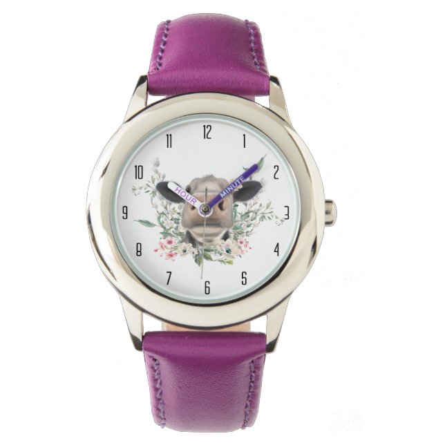 Montre vaches nez baiser fleurs aquarelle gris animal de  (devant)