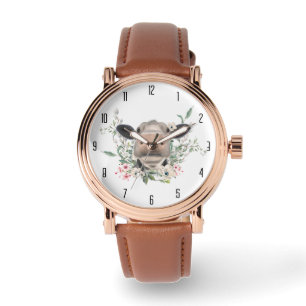 Montre vaches nez baiser fleurs aquarelle gris animal de