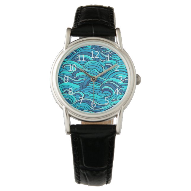 Montre Vagues d'eau de l'océan bleu turquoise abstrait | (devant)