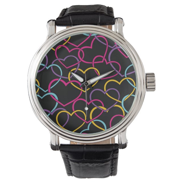 Montre Valentine Motif avec Coeurs de couleurs (devant)