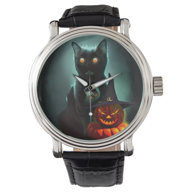 Montre Vampire Chat et Assistant Citrouille Halloween Sur (devant)