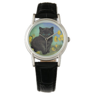 Montre Van Gogh Chat noir Fleurs jaunes