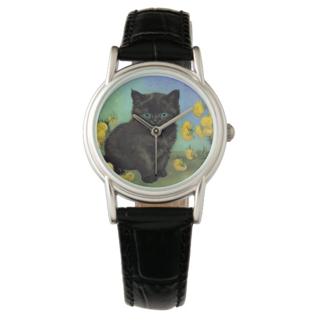 Montre Van Gogh Chat noir Fleurs jaunes (devant)