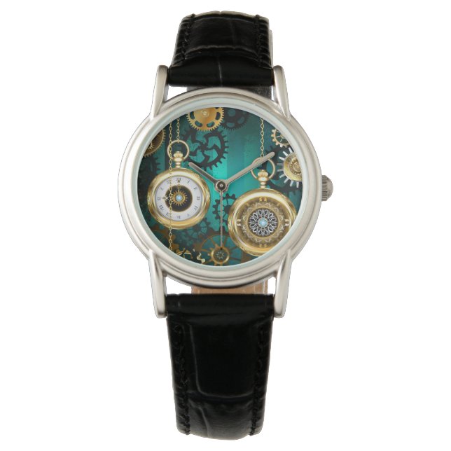 Montre Veille bijoux Steampunk sur un Arrière - plan vert (devant)