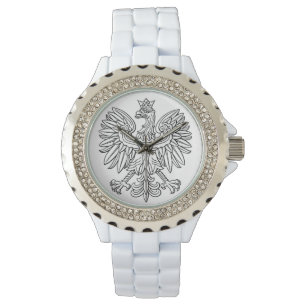 Montre Veille de l'émail blanc de Rhinestone