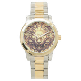 Montre Veille électronique de la tête de lion doré