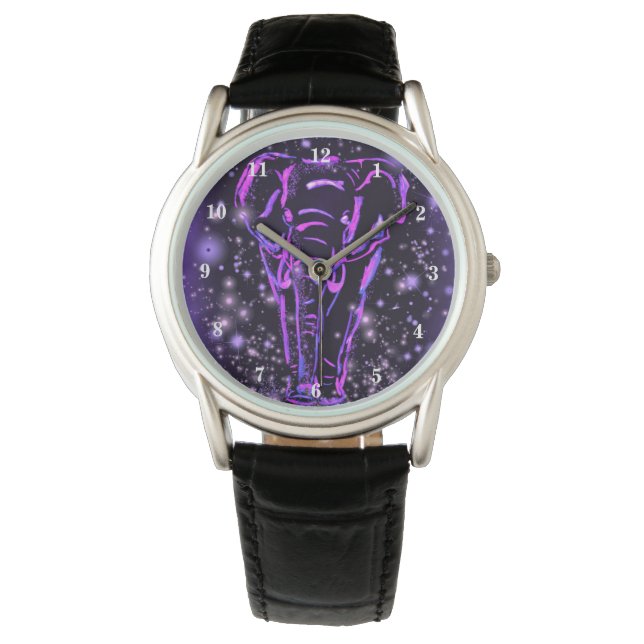 Montre Veille éléphante rose violet étoile nuit (devant)