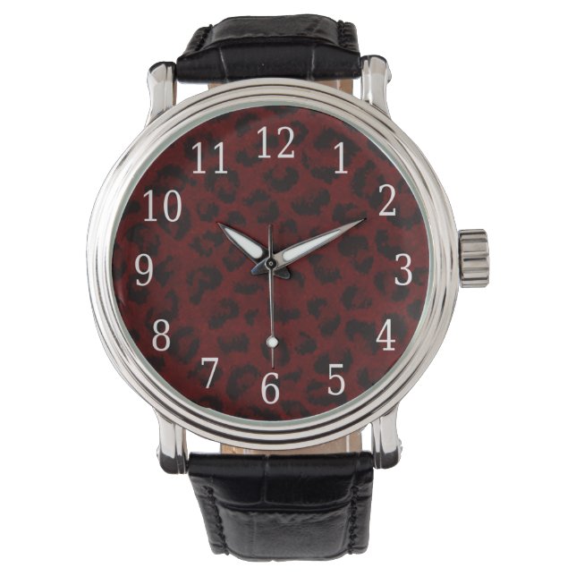Montre Veille Empreinte de léopard rouge (devant)