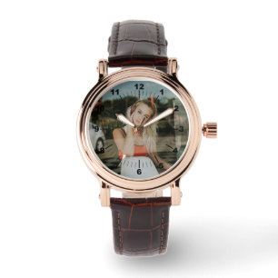 Montre Veille féminine - Carré personnalisé Brown cuir