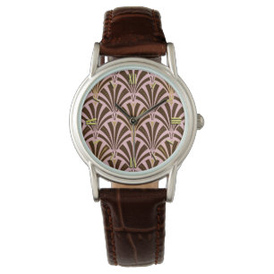 Montre Ventilateur Art déco motif - chocolat rose
