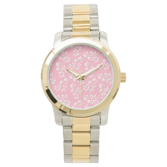 Montre Verre blanc rose floral moderne (devant)