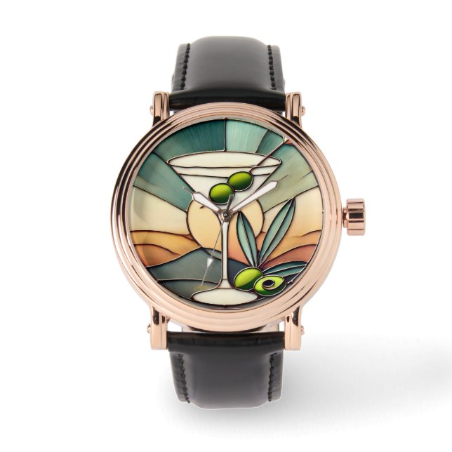 Montre Verre teinté du milieu du siècle 2 Martini olive (Recto)