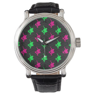 Montre Vert néon, Rose chaud, Patinage, Chevron noir