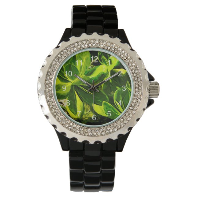 Montre Vert Succulent Ocean Beach Plante Abstrait (devant)