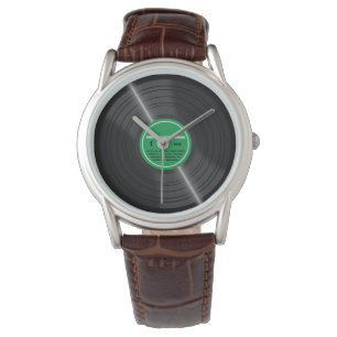 Montre verte vintage d'album de disque vinyle