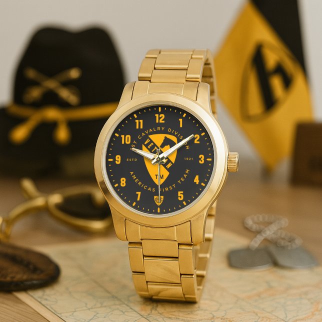 Montre Vétéran de la 1re division de cavalerie personnali (1st Cavalry Division Veteran Personalized Gold Stainless Steel Watch)