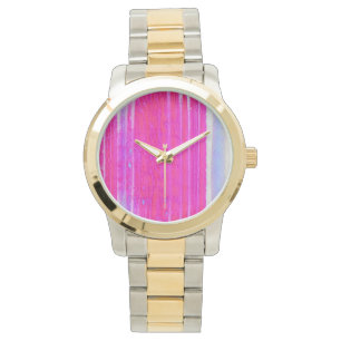 Montre Vibrant Abstrait rose et violet rayures Art
