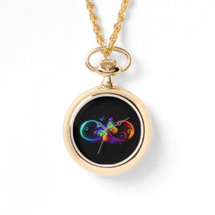 Montre Vibrant infinity with rainbow butterfly on black