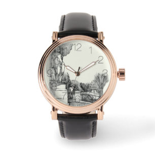 Montre Vieille fontaine dans le parc avec garçon sculpté