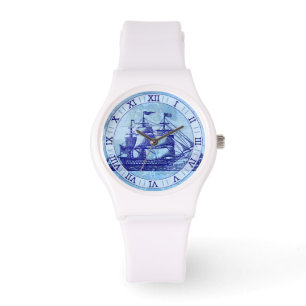 Montre Vieux navire et carte Blue nautique