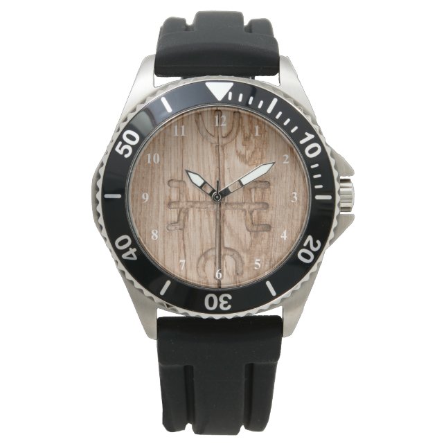 Montre Viking rune on cracked wood (devant)