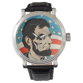 Montre Vintage Abraham Lincoln USA Flag Illustration
