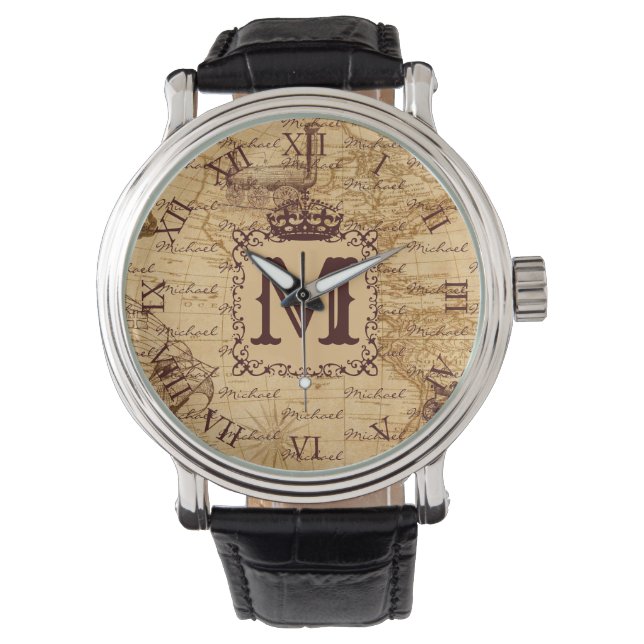 Montre Vintage antique royal king world map rustic (devant)