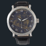 Montre Vintage Blue Gold Aries Zodiac Constellation<br><div class="desc">Inspiré par l'Atlas Céleste" d'Alexander Jamieson en 1822, qui est une collection de cartes vintages illustrées d'étoiles, le design présente la Constellation Zodiaque d'Aries en or contre un arrière - plan bleu marine foncé. Un grand cadeau pour ceux qui sont nés sous le signe du zodiaque d'Aries. (21 mars au...</div>
