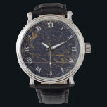 Montre Vintage Blue Gold Pisces Zodiac Constellation<br><div class="desc">Inspiré par "A Celestial Atlas" d'Alexander Jamieson en 1822, qui est une collection de cartes vintages illustrées d'étoiles, le design présente la Constellation Zodiaque de Poissons en or contre un arrière - plan bleu marine foncé. Un grand cadeau pour ceux qui sont nés sous le signe Poissons Zodiac. (20 février...</div>