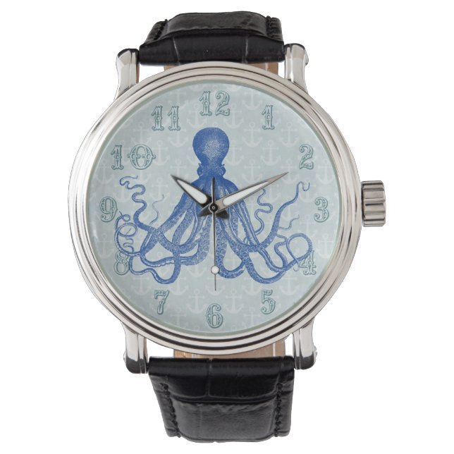 Montre Vintage Blue Octopus avec Anchors (devant)