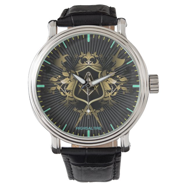 Montre vintage bracelet en cuir masonic (devant)