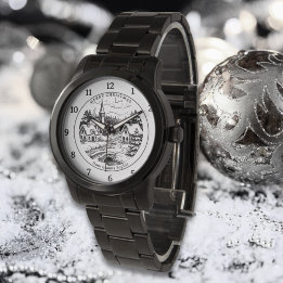 Montre Vintage Christmas Village in Winter - Personalized