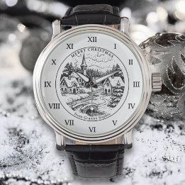 Montre Vintage Christmas Village in Winter - Roman Number
