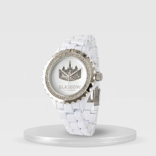 Montre Vintage City Chambers Rhinestone White Enamel