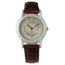 Vintage Classic Gold Silv Face Brown Leather Strap