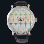 Montre Vintage Geometric<br><div class="desc">Vintage. Géometrics. Starbursts. If you love any of those words, this retro Vintage Geometric Starbursts Watch is for you. This mid century objets de design modernes a cream background with rows of turquoise, lime green, orange, and teal starbursts. This mod design pairs beautifully with Strange Little Onion’s Retro Atomic Mobile...</div>