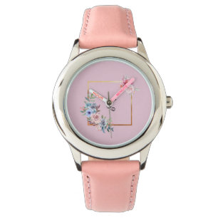 Montre Vintage Golden Multicolore Fleurs Monogramme Texte