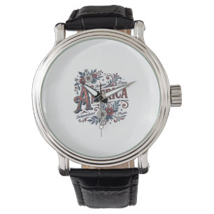 Montre Vintage Merica Motif Floral de Chemise Patriotique