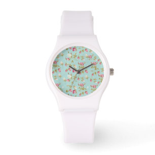 Montre Vintage motif floral rose bleu shabby rose chic
