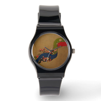 Montre Vintage noire avec bracelet en silicone -