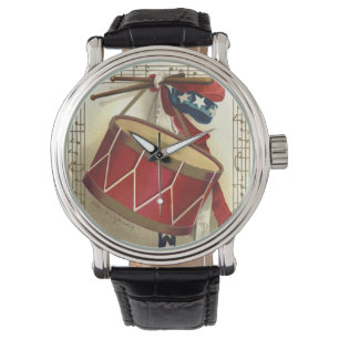 Montre Vintage patriotique, tambours avec notes de musiqu