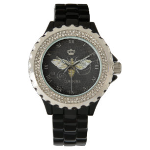 Montre Vintage Queen Bee Royal Crown Honeycomb Noir