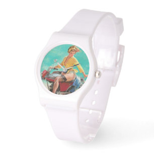 Montre Vintage Retro Elvgren Motorcycle Pin-UP Girl