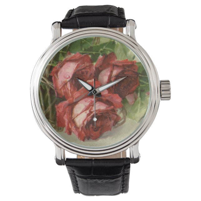 Montre Vintage Saint Valentin Amour, Crimson Red Roses (devant)