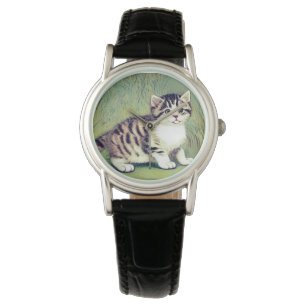 Montre Vintage Striped Kitten Illustration