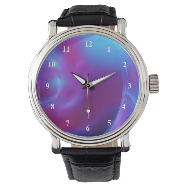 Montre Violet bleu et rose Cosmique Tourbillonnant fracta (devant)